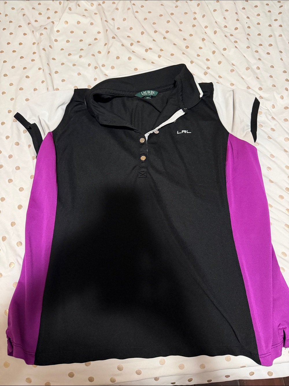 Lauren Ralph Lauren Black, Purple & White Short-Sleeve Polo